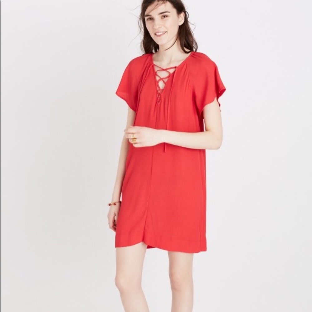 Madewell Lace Front Flutter Sleeve Dress